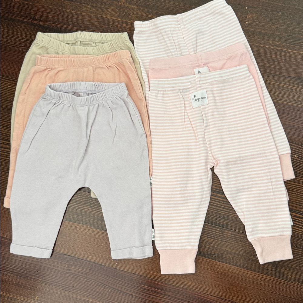 Set of 6 Pants in Cream, Pink, Light Purple, pink/white stripes